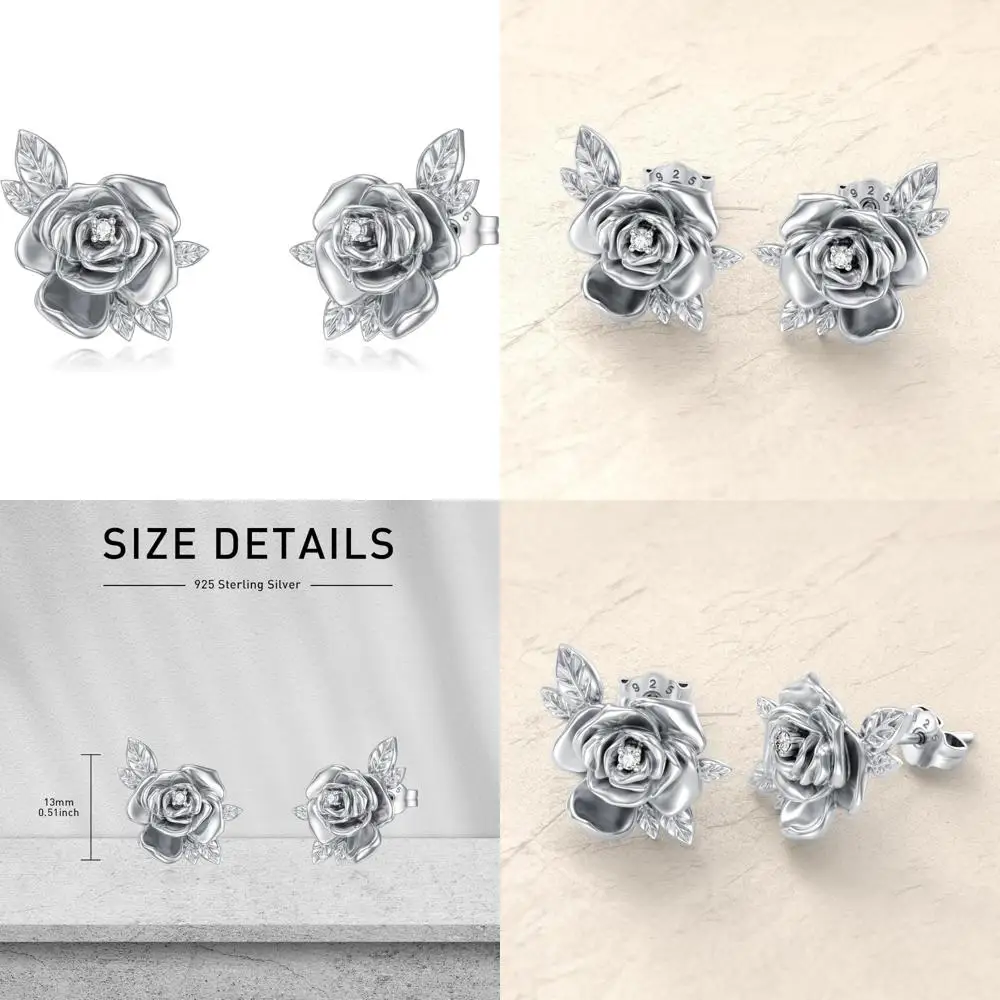 

Lab Grown Diamond Rose Stud Earrings in 925 Sterling Silver, Perfect Gift for Women, Moms, Wives, Girlfriends