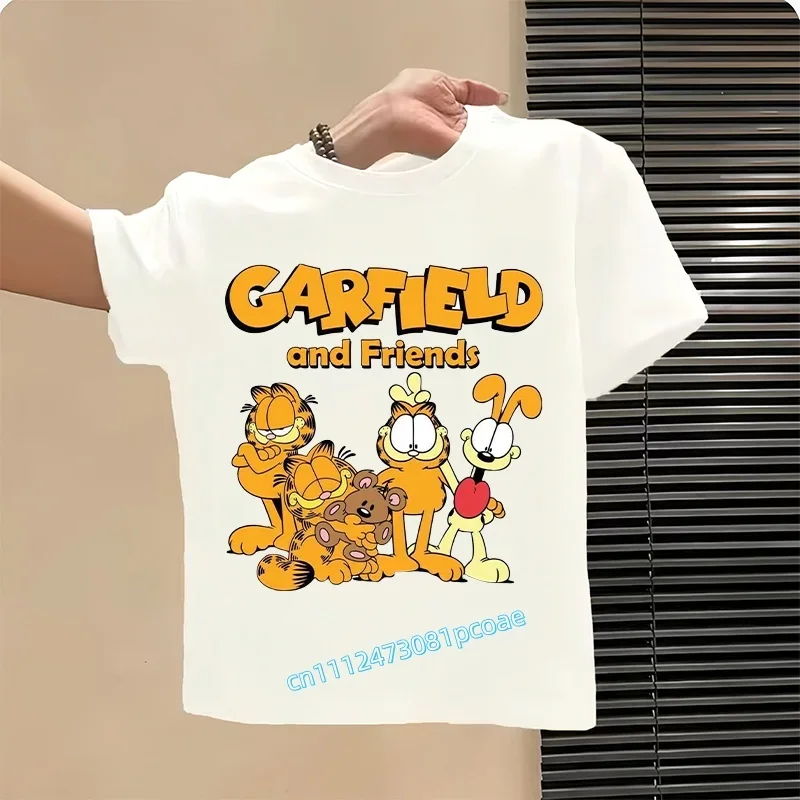 

Garfield's new children's pure cotton short-sleeved boys' sports shirt, girls' casual top with cartoon print, summer T-shirt