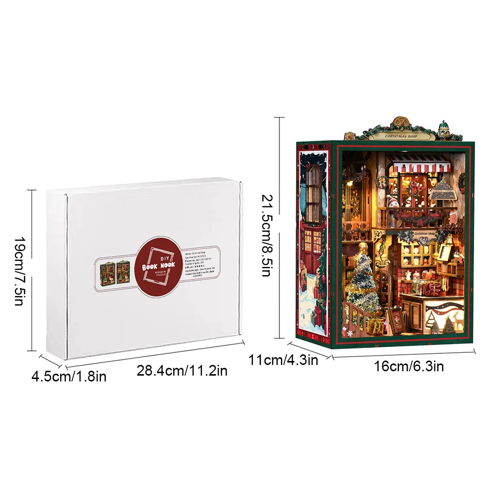 خشبية DIY صغيرة عيد الميلاد متجر كتاب الزاوية التماثيل المنمنمات غلاف الكتب اليدوية لهدايا عيد الميلاد ديكور المنزل