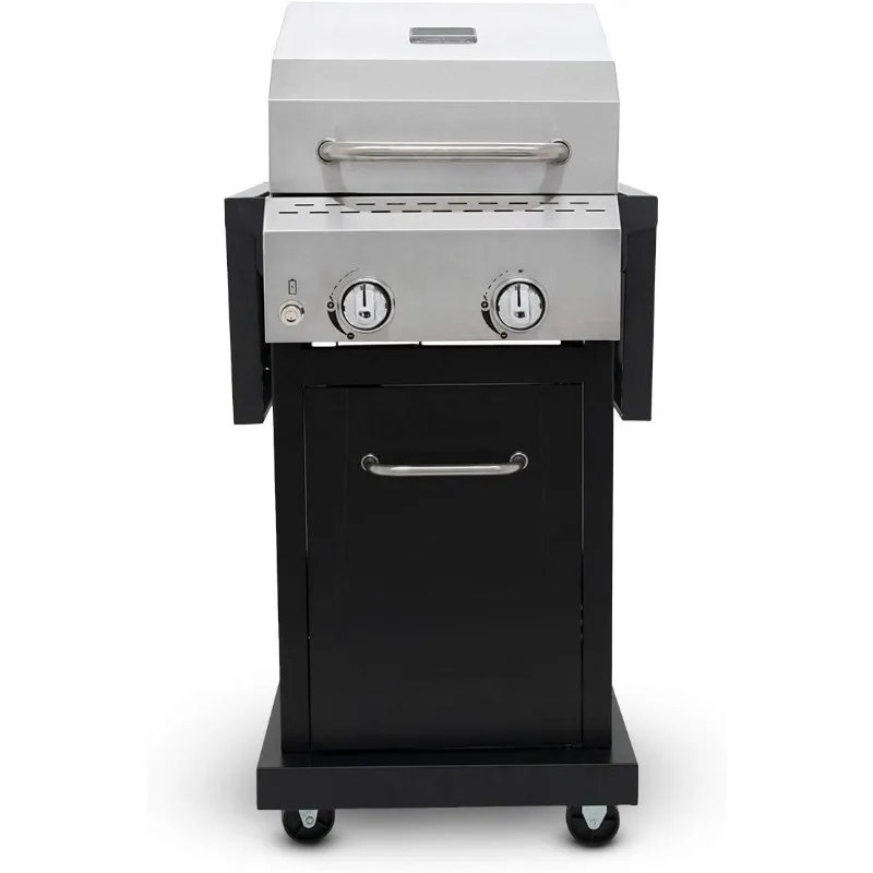 2-Burner Propane Barbecue Gas Grill with Foldable Side Tables, Perfect for Camping, Outdoor Cooking, Patio