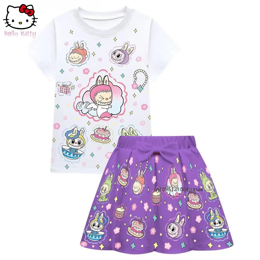 

New Labubu Kids Clothes Summer Girls Princess Dresses Children T Shirt Skirts Cute Outfit Halloween Party Costume Birthday Gifts