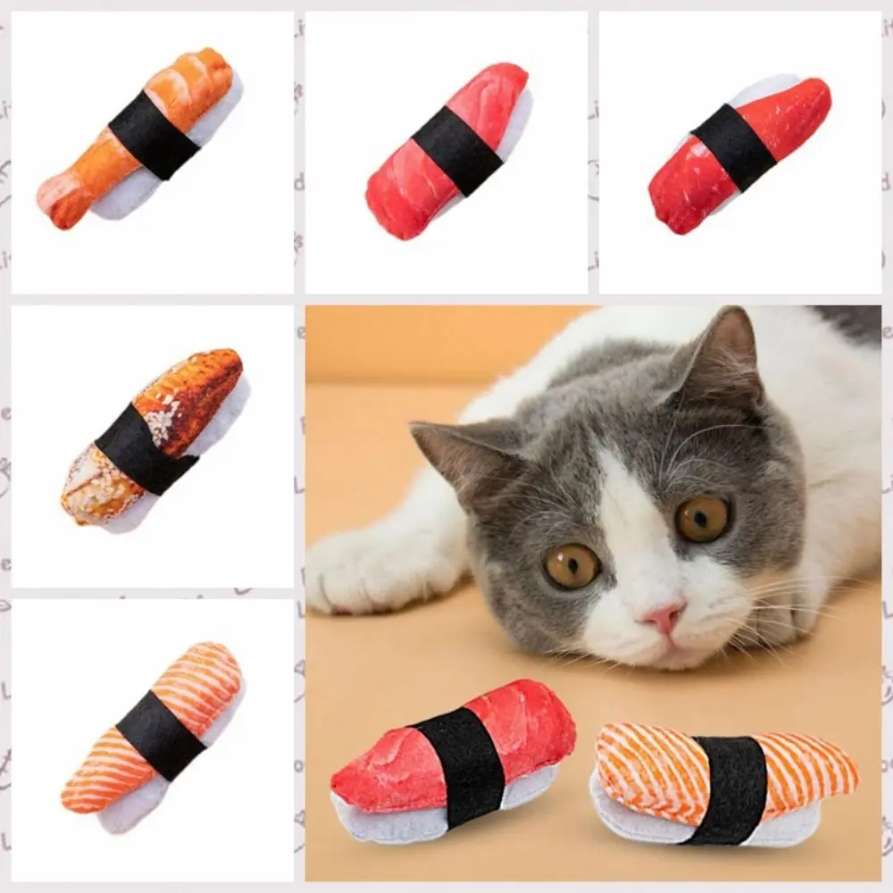 

Sushi Shape Catnip Toy Cute Simulation Bite Resistant Kitten Interactive Toy Soft Plush Pet Molar Toy Relieve Boredom