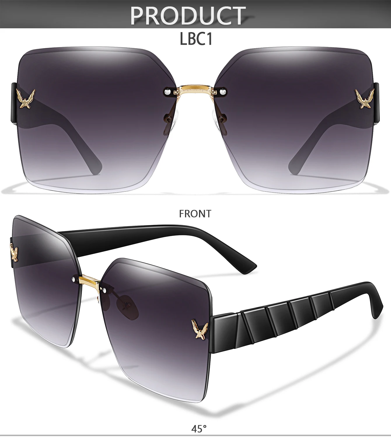 Trendige randlose Sonnenbrille für Damen und Herren, lässige quadratische Brille mit UV-Schutz für Outdoor-Wandern, Angeln, Radfahren – Detail 4