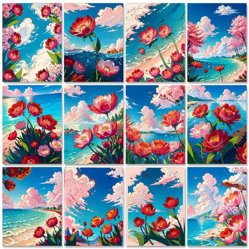 

GATYZTORY Acrylic Painting By Numbers Handicraft Frame Picture Drawing Flower Diy Gift For Adults Landscape Home Decoration