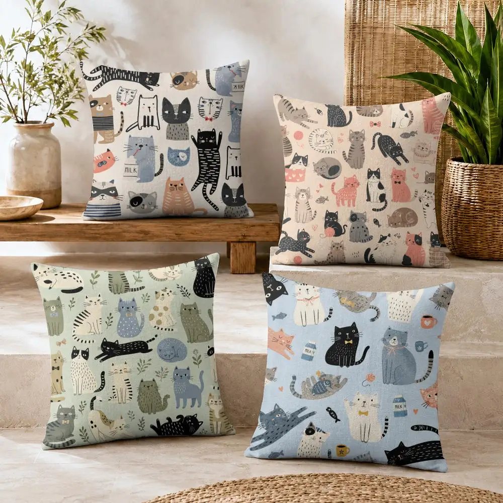 Funny Cats and Milk Bottle Cushion Cover Premium Linen Pillow Cover Durable Soft Breathable Washable Home Decor Cushion Case