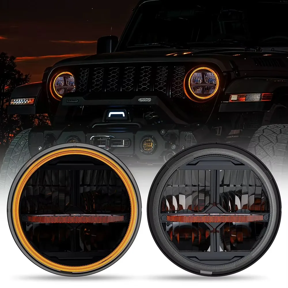 7 Inch 12V New Aluminum 2PCS Led Headlights DOT Approved Round Headlight with DRL Hi-low Beam Turn Signal for Jeep Wrangler JK