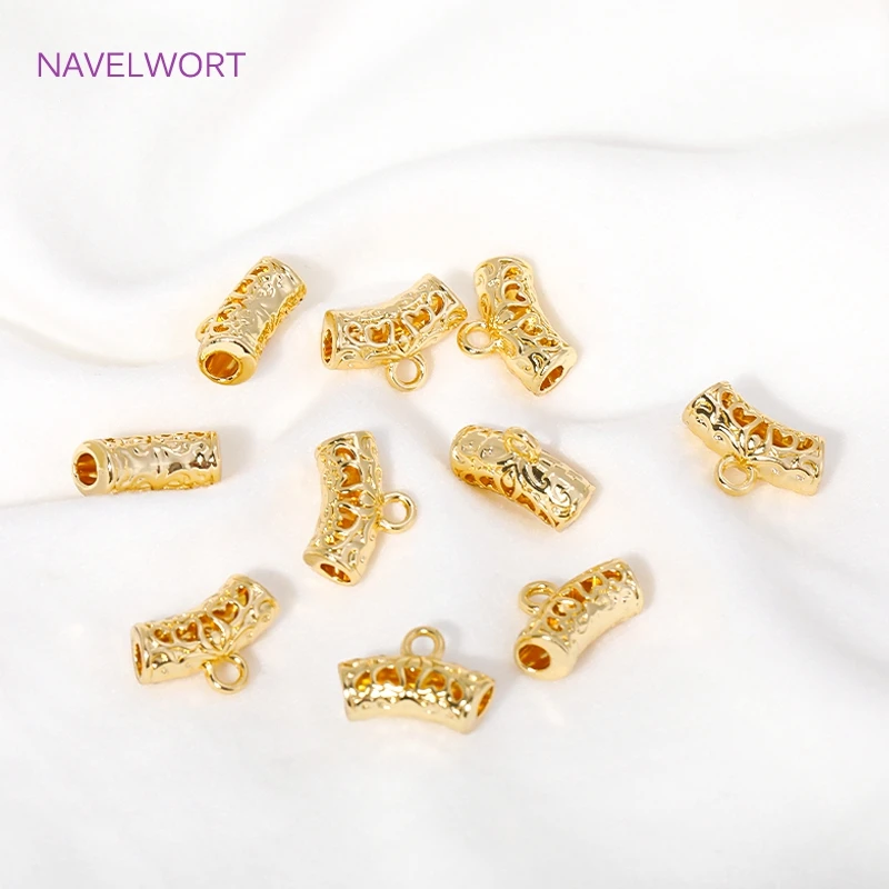 18K Gold Plated Brass Curved Tube Bead With Ring Metal Tube Beads Connector For Jewelry Making Supplies DIY Necklace Accessories