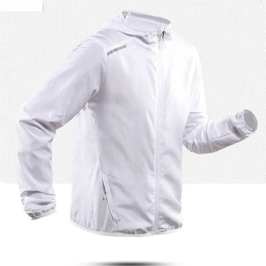 Running Jackets for Men Reflective Gym Hooded Coats Ultra Thin Breathable Sun Protection Clothing Male Jogging Fishing Wear