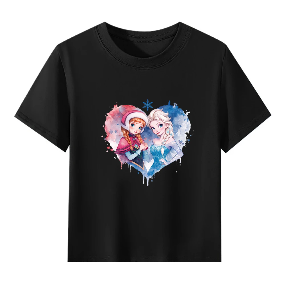 

Disney Elsa Princess Printed Summer Cotton Girl and Boy Breathable Short Sleeve Fashion Short Sleeve Top