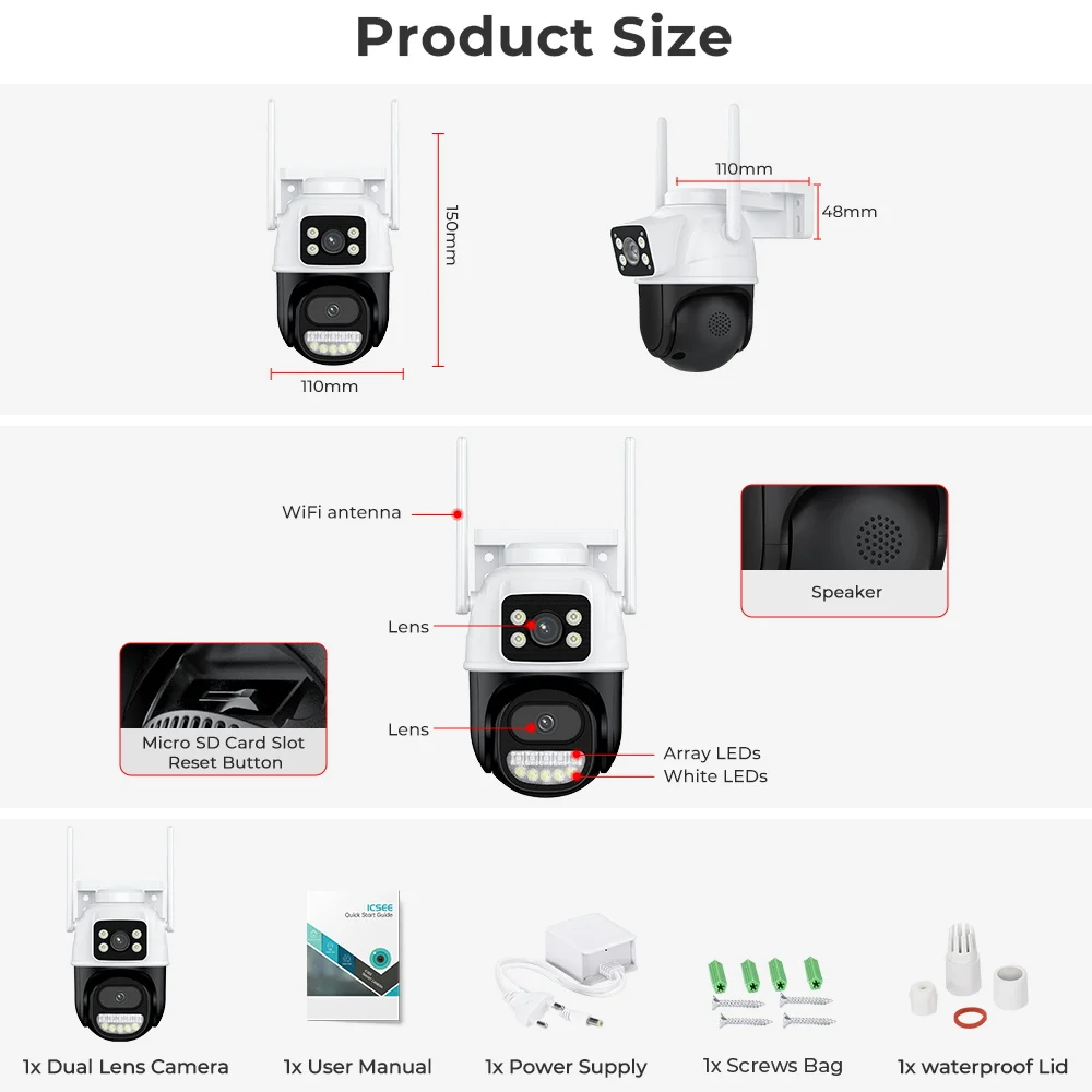 Imagem -03 - Panepo Câmera Ptz Wifi de mp Zoom Digital de 4x Lente Dupla Tela Dupla Detecção Humana ai Rastreamento Automático Câmera de Vigilância Externa Câmeras Vigilância Wifi Câmera de Segurança