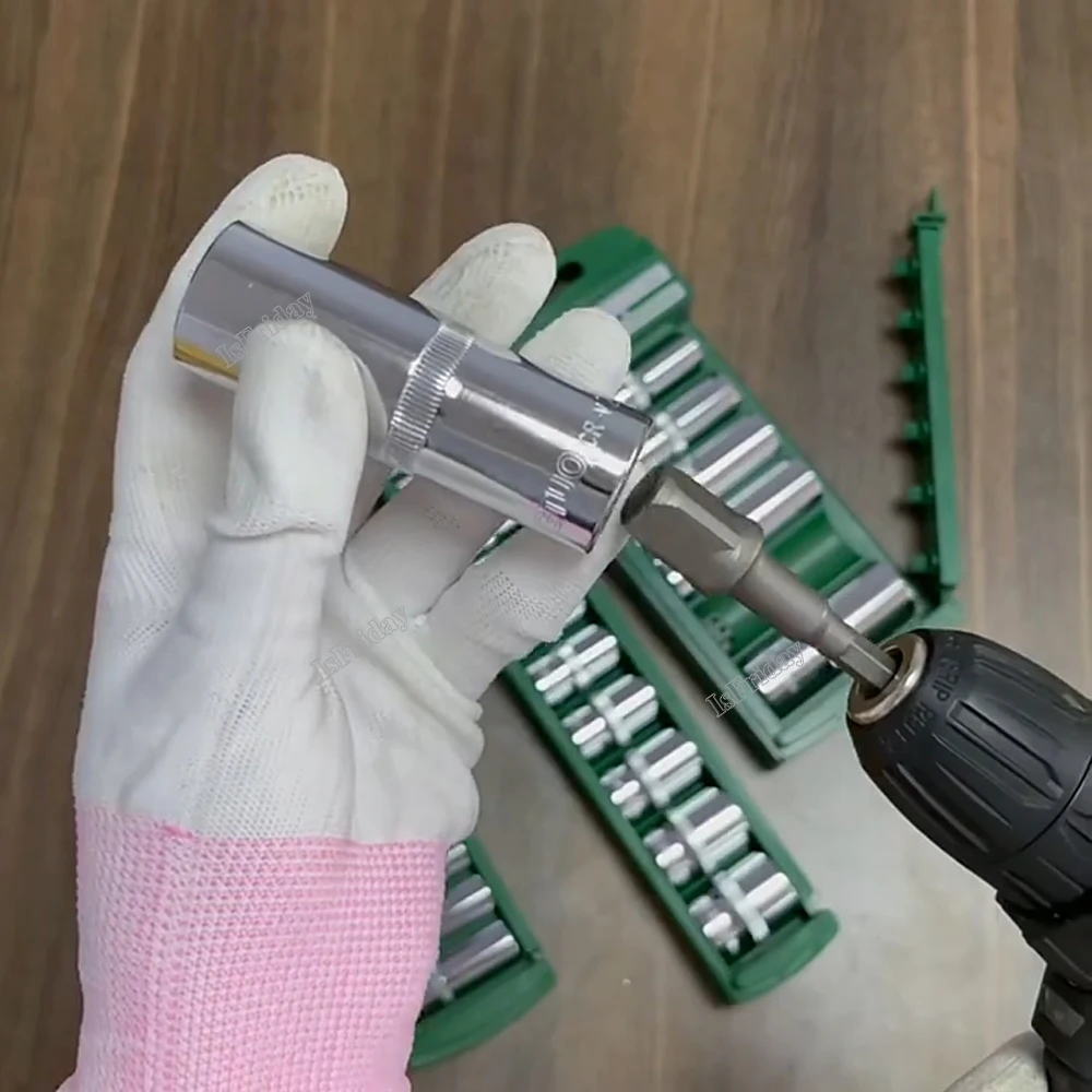 

10PCS 1/4" 3/8" 1/2" Hex Socket Set 12/13/14/15/16/17/19/22mm Wrench Head Extended/Short Ratchet Spanner Sleeve Car Repair Tools