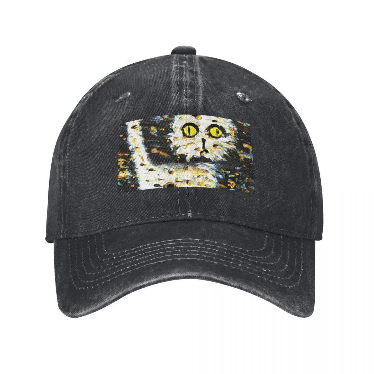 Oil Painting Of A Curious Kitten Baseball Caps Vintage Denim Washed Headwear Unisex Style Outdoor Running Hats