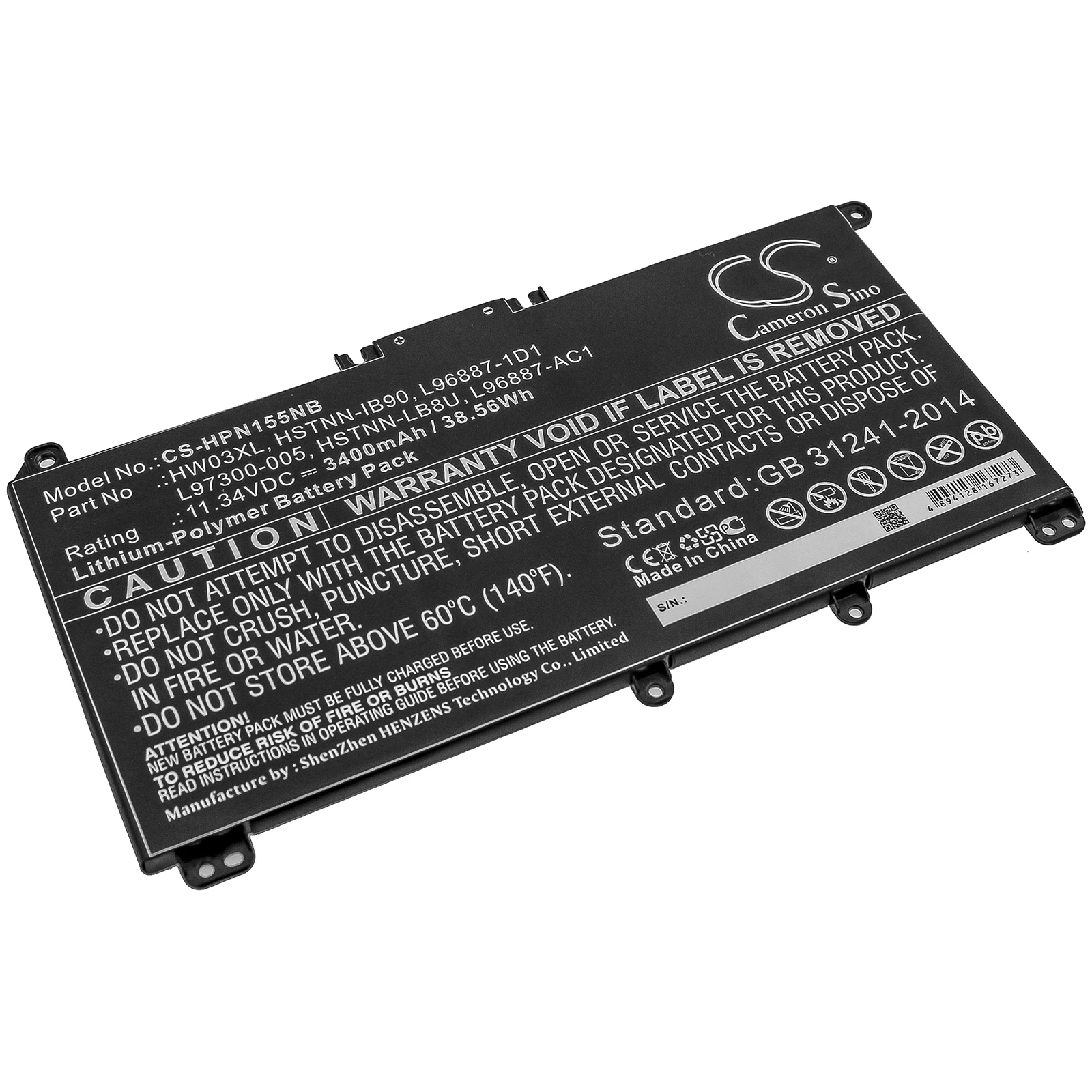 

Li-Polymer Notebook, Laptop Battery for HP, 11.34V, 3400mAh, Compatible Models: Pavilion 15 15-EG0000, Pavilion 15 EG0073CL