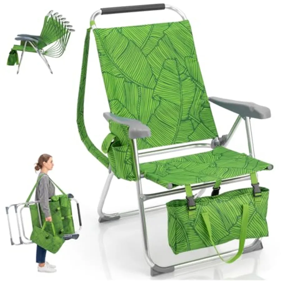 

Beach backpack chair with 7-position adjustable backrest lightweight aluminum frame gray color ultra-portable folding design wi