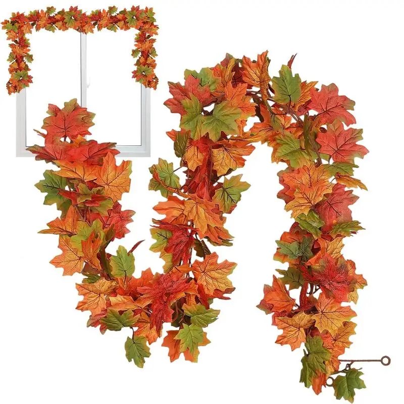 175cm Artificial Fall Leaves Garland Hangable Realistic Fall Leaves Rattan Stylish Artificial Maple Leaves Autumn Garland