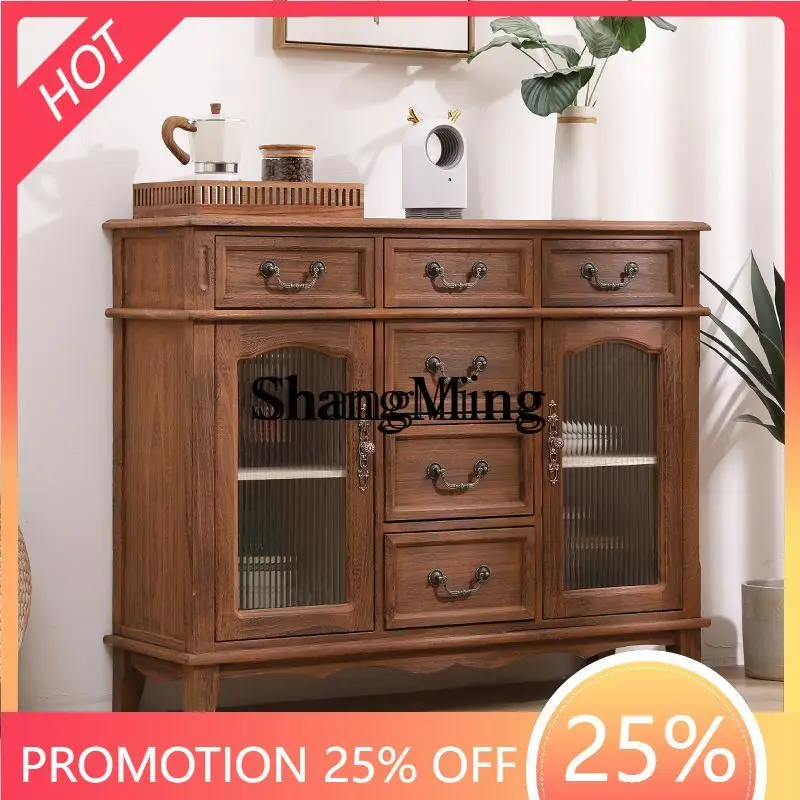 

SM solid wood dining side simple restaurant retro dishes wine cabinet tea against the wall home living room storage locker