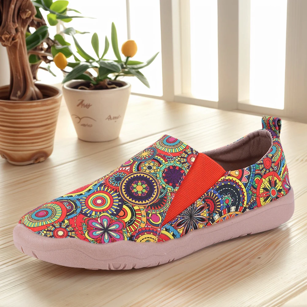 

Women Loafers Canvas Walking Shoes Anti Slip Casual Travel Shoes Ethnic Style Lightweight Walking Loafers for Outdoor Travel