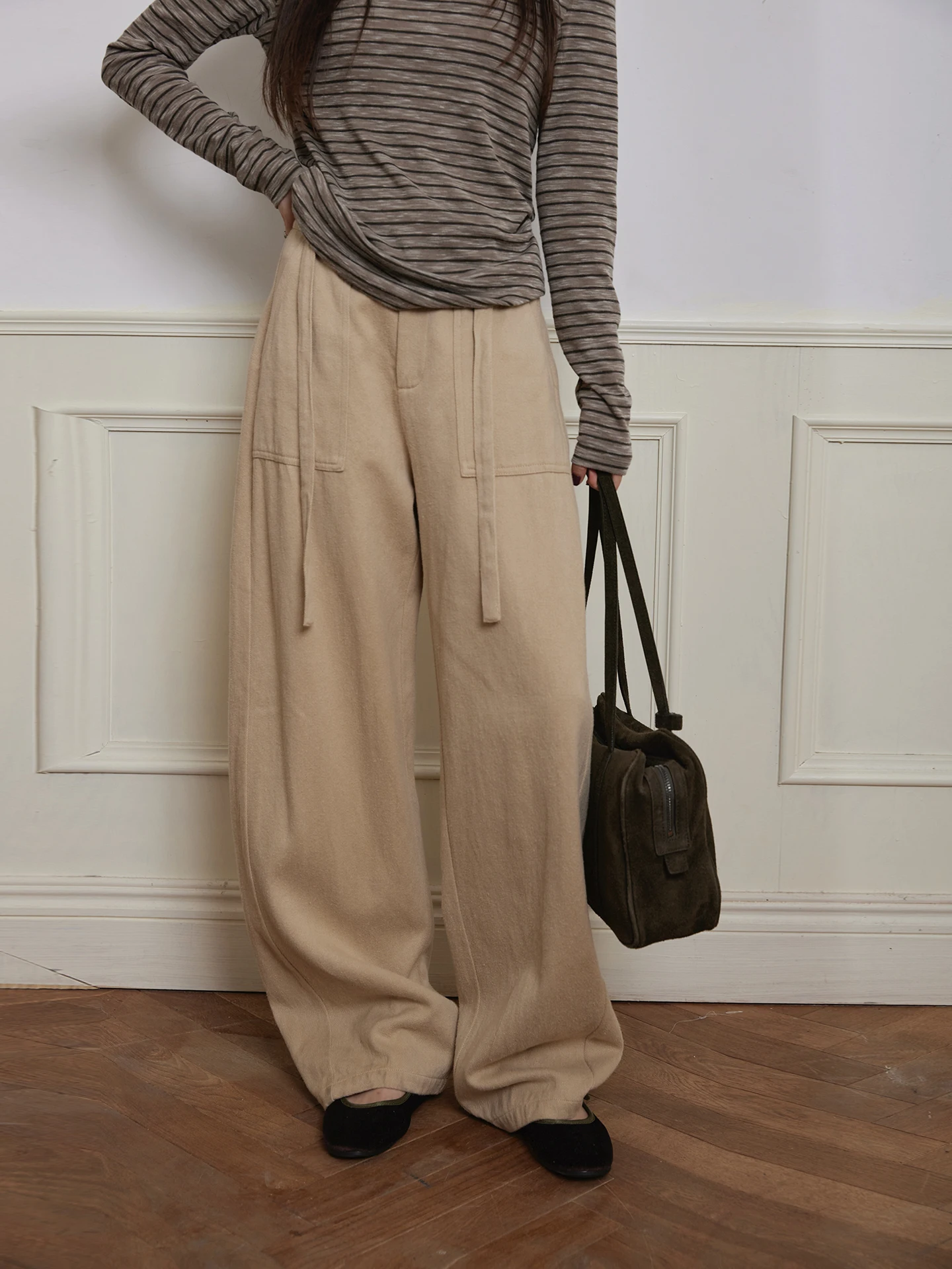 

Брюки Camelux Haax с широкими штанинами, свободного кроя, с поясом, с эффектом похудения, повседневные, из смесового хлопка и льна, женские, удобные, дышащие, трюкотные.