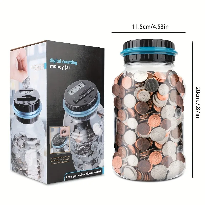 Digital Counting Money Jar, Kids' Penny Bank w/ Digital Display, Christmas Halloween Gift, Coin Saving Box, Financial Education