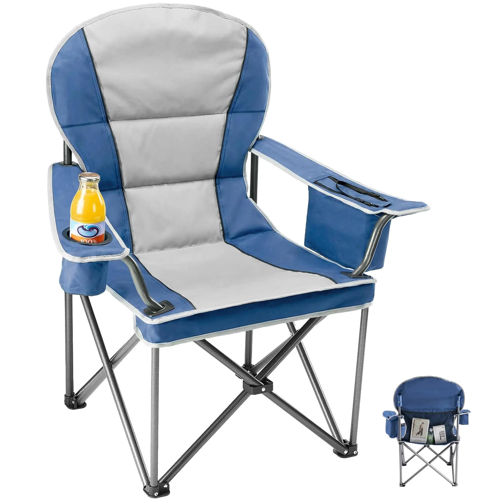 

Folding Camping Chair With Cup Holder And Armrests Heavy Duty Steel Frame 500 Lbs Capacity 300D Oxford Fabric