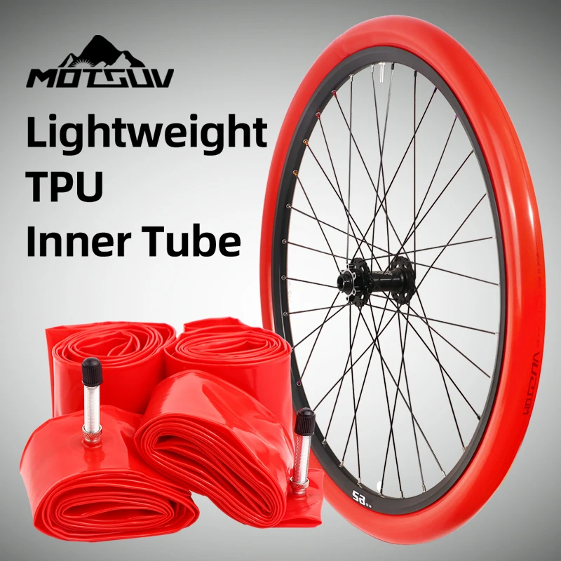 

MOTSUV Bicycle TPU Inner Tube 26"/27.5"/29" MTB Bike Aluminum Alloy American Mouth Ultra Light Puncture Resistant Tire 1.95/2.1