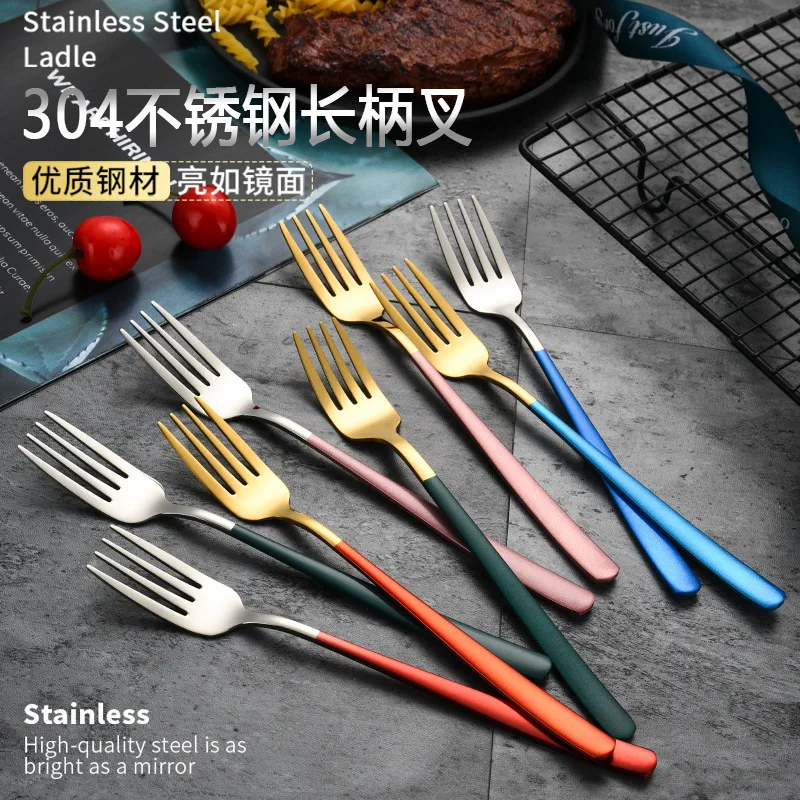 304 Stainless Steel Fork Korean Household Long Handle Salad Fork Steak Fruit Fork Creative Western Fork Tableware