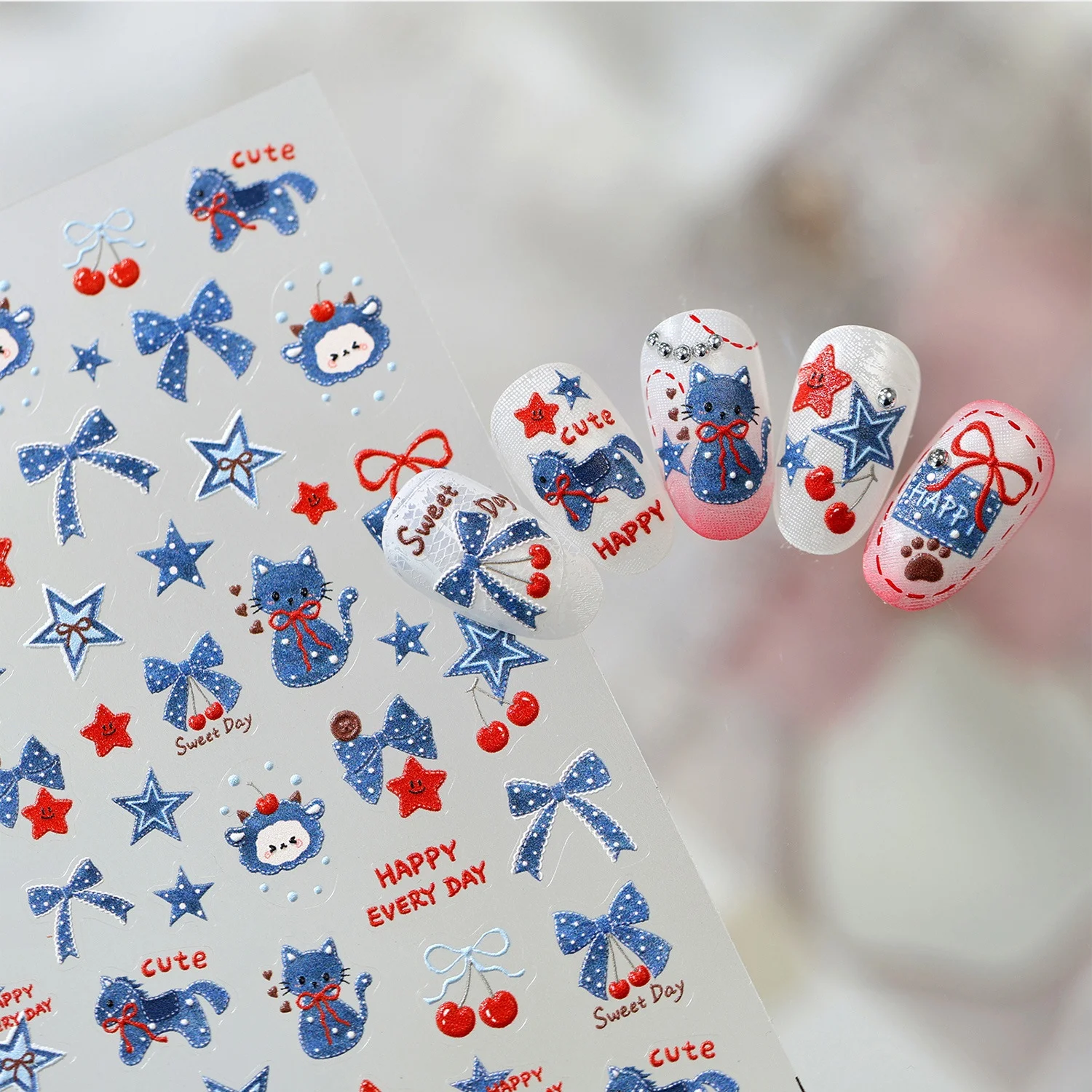 Dark Blue Cat Theme 5D Nail Ar - Nail Art Denim 评论和价格