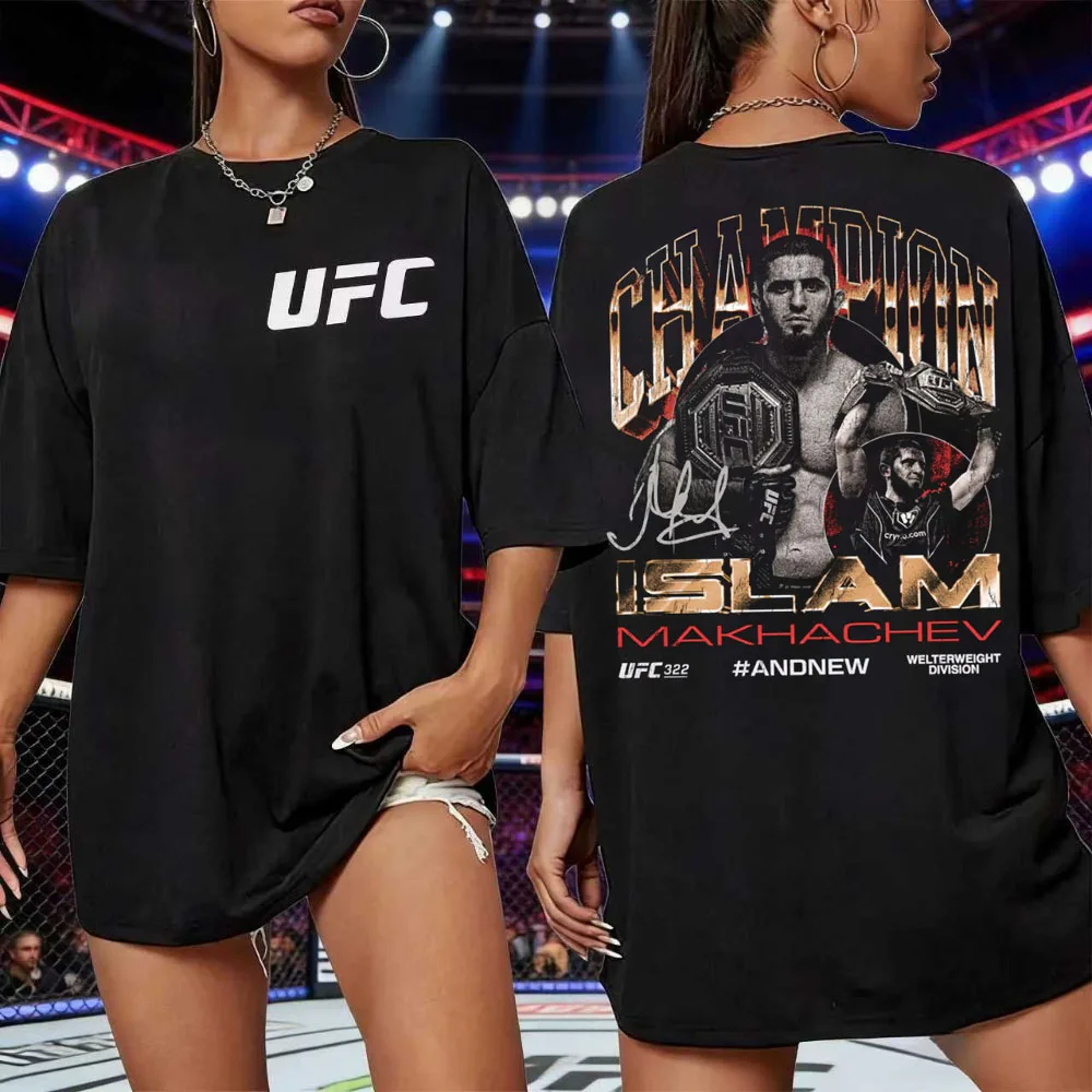 

Лето 2026, UFC исламская футболка с рисунком Махачев, женская спортивная хлопковая футболка с коротким рукавом, свободная рубашка для отдыха и фитнеса, унисекс