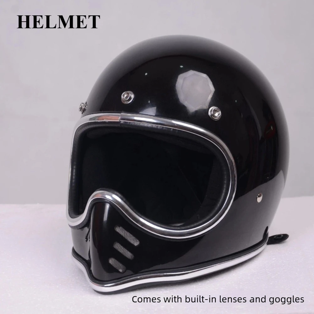 Sharp Pointed Helmet with Chrome Silver Wheels, Retro Motorcycle Men's and Women's Helmets with Built-in Lenses and Goggles
