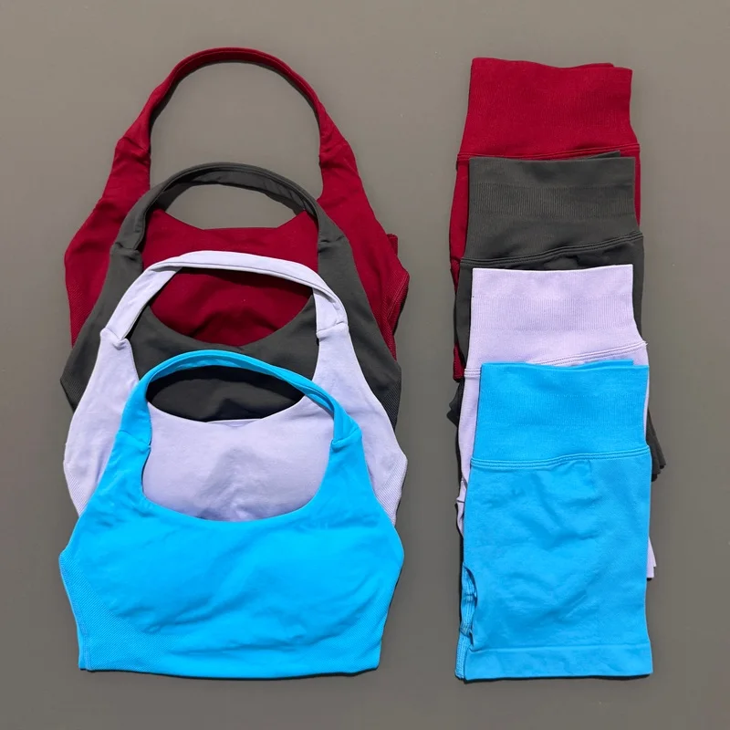 2 الموافقة المسبقة عن علم Histello الرياضة مجموعة النساء الرقبة الرسن للصدمات الخطوط الطويلة Strappy أعلى تجريب Scrunch السراويل مجموعات اللياقة البدنية الملابس الصالة الرياضية البدلة #2