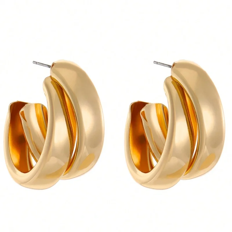 Creative Exaggerated C- shaped Studs Geometric Large Ear Clips Female Metallic Mirror Temperament Simple Earrings 1 Pair