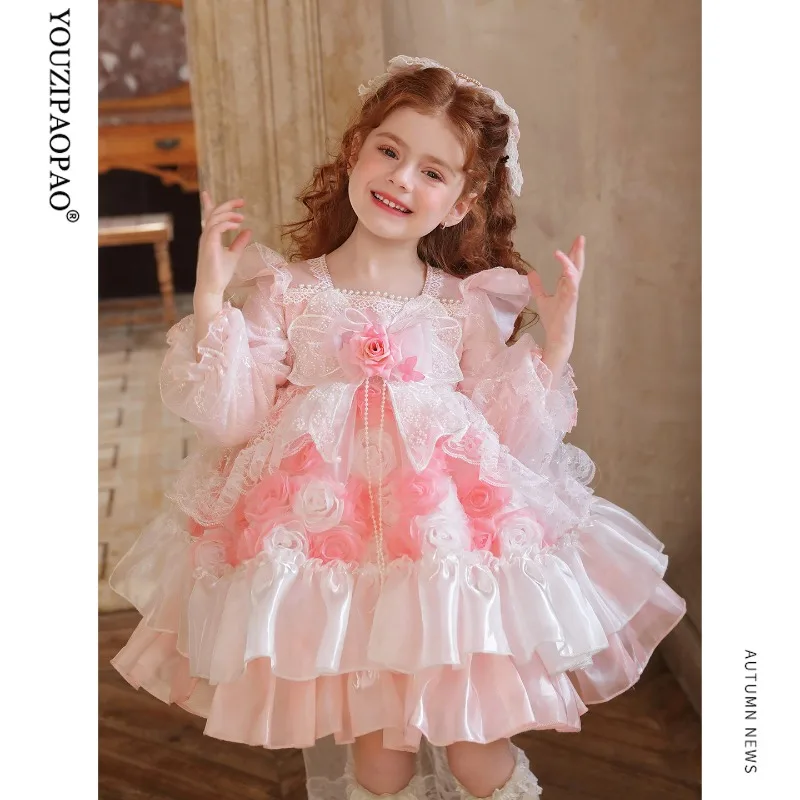 Handgefertigtes Neues Prinzessinnen-Geburtstags-Hochzeitskleid Mädchen Lolita Kinder Boutique Party Geschenk Blumenmädchen Mode Fantasie-Kostüm – Detail 3