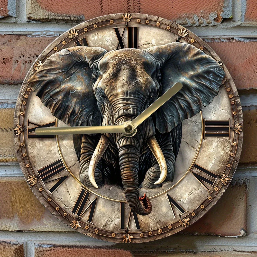 Elephant 3D Illusion Wall Clock - Silent,DIY Art Set with High-Definition Printing, Hands - Animal Theme Home Office Decor Gift