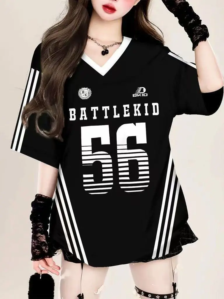 

American Vintage Fashion Letter Print Jersey Summer Loose Casual Men's and Women's T-shirt Sports Kids Tee Clothing Streetwear