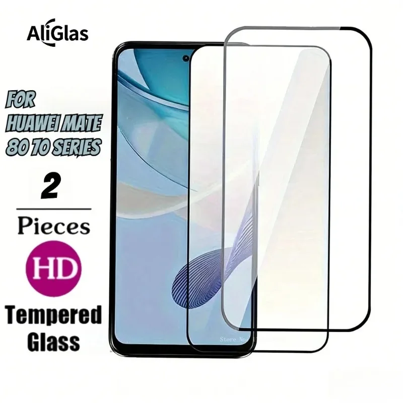 2 Stück 9D HD Gehärtetes Glas Displayschutzfolie für Huawei Mate 70 Pro Plus 70 Air 80 Pro Max 80 70 RS Ultimate Edge-Klebefolie