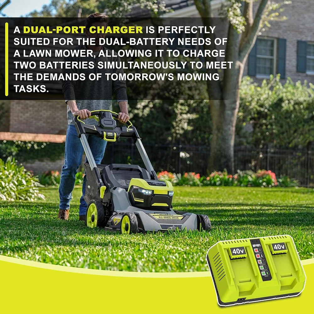 2 Pack 6.5Ah Replacement for Ryobi 40V Battery OP4026 OP4030 0P4040 OP4050 OP4060, with Dual Port 40V Charger