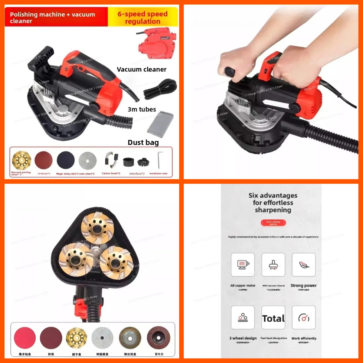 Handheld three-head floor grinding and polishing machine, portable sander, concrete wall grinding and dressing machine