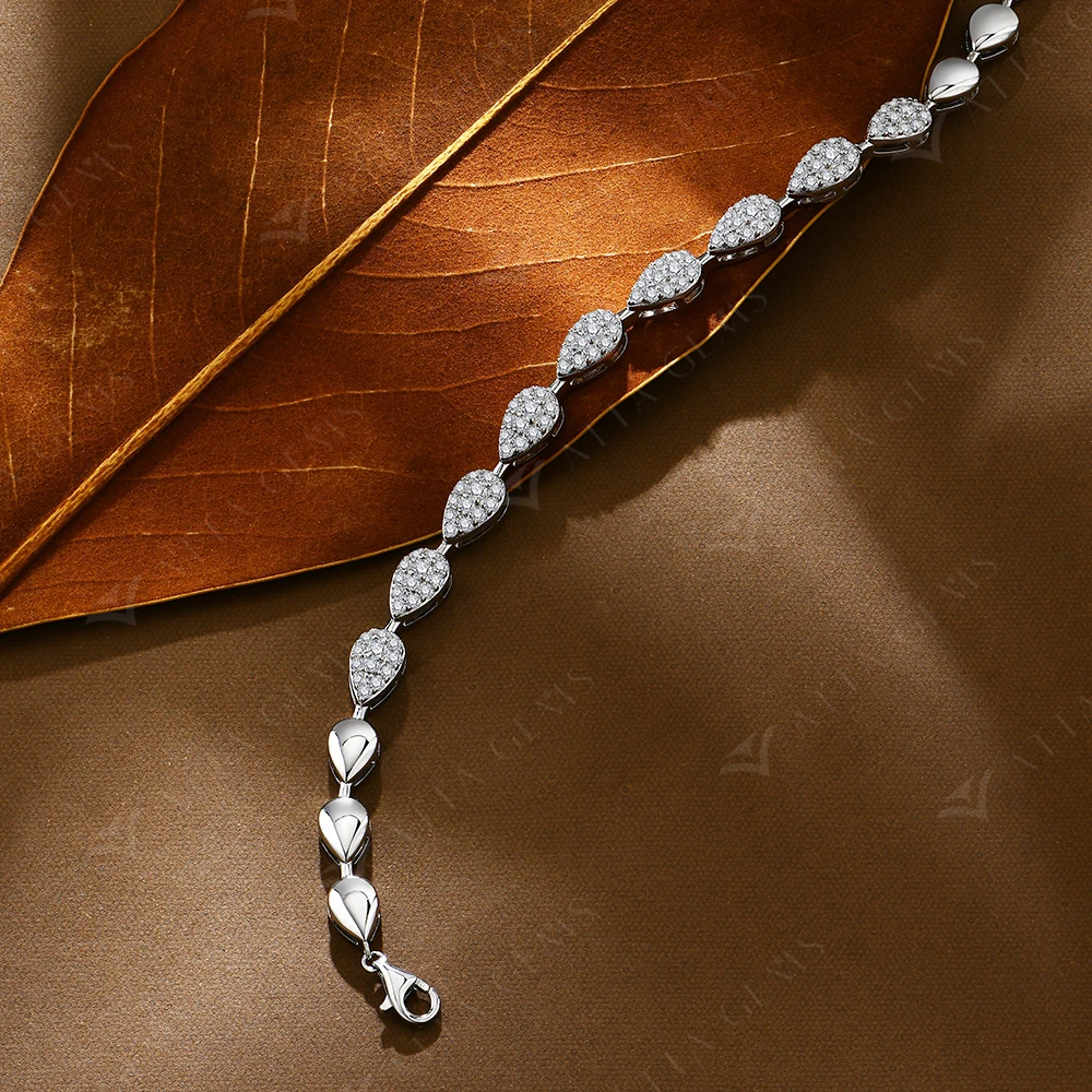 ATTAGEMS Luxury Moissanite Bracelet for Women Pear Shape Full D Color VVS1 Diamond S925 Silver White Gold Plated Wedding Jewelry