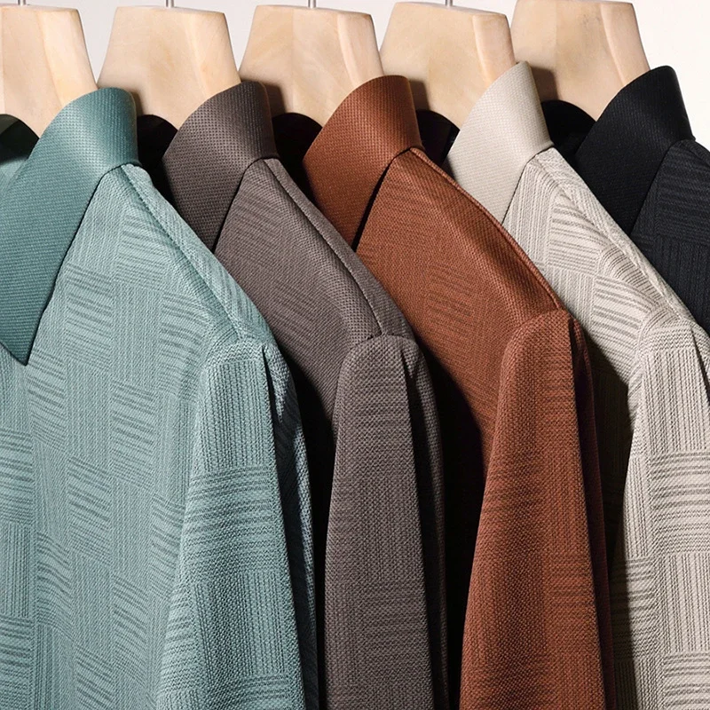New Men\'s Business Casual Long Sleeved Shirt Solid Color Polo Shirt Fashionable Breathable Comfortable Versatile Top