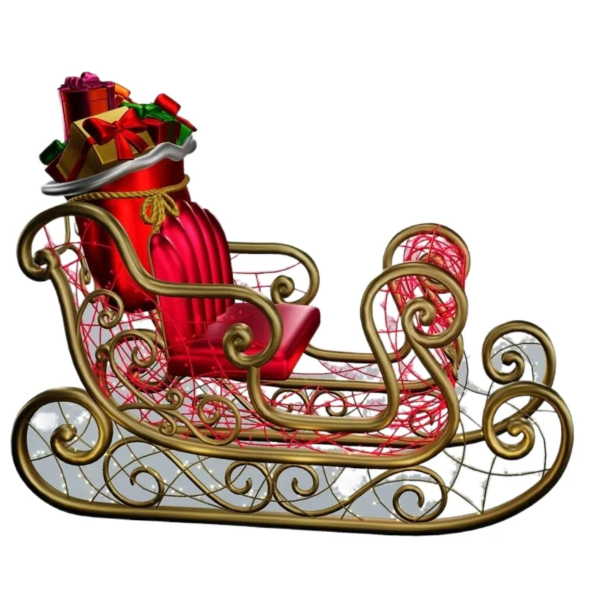 Fiberglass Christmas Sleigh Life Size Christmas with Light Emitting Diode Lights for Indoor and Outdoor Christmas Decorations
