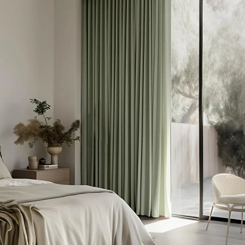 

Linen Textured 100% Blackout Curtains for Bedroom Long Sage Green Thermal Insulated Black Out Curtains/Draperies