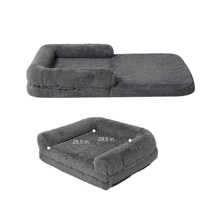 Customized Luxury Human Pet Bed Long Plush Wholesale Orthopedic Portable pp Cotton Foldable Pet Bed Winter