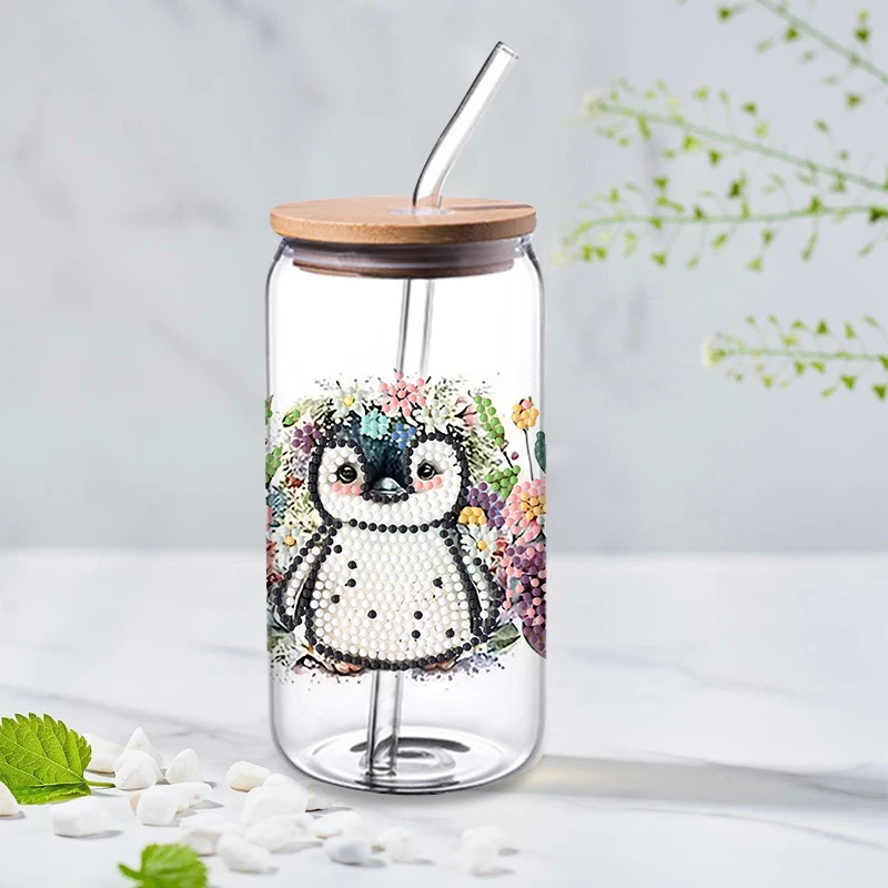 4Pcs DIY Diamond Painting Cup Stickers Cartoon Animal Diamond Art Mosaic Cup Decoration Sticker Kits Christmas Decor Crafts Gift