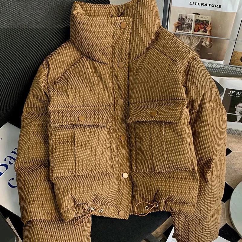 Fashion Down Cotton-Padded Jacket Women\'s Winter Short Korean Version High Waist Jacket Padded Warm Loose Cotton Coat Tide