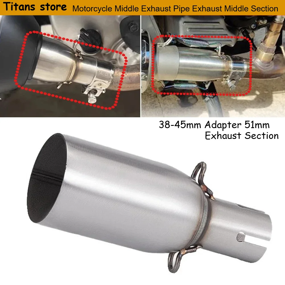 Motorcycle Middle Exhaust Pipe Exhaust Middle Section 38-45mm Adapter 51mm Exhaust Modification Section Non-Destructive Install