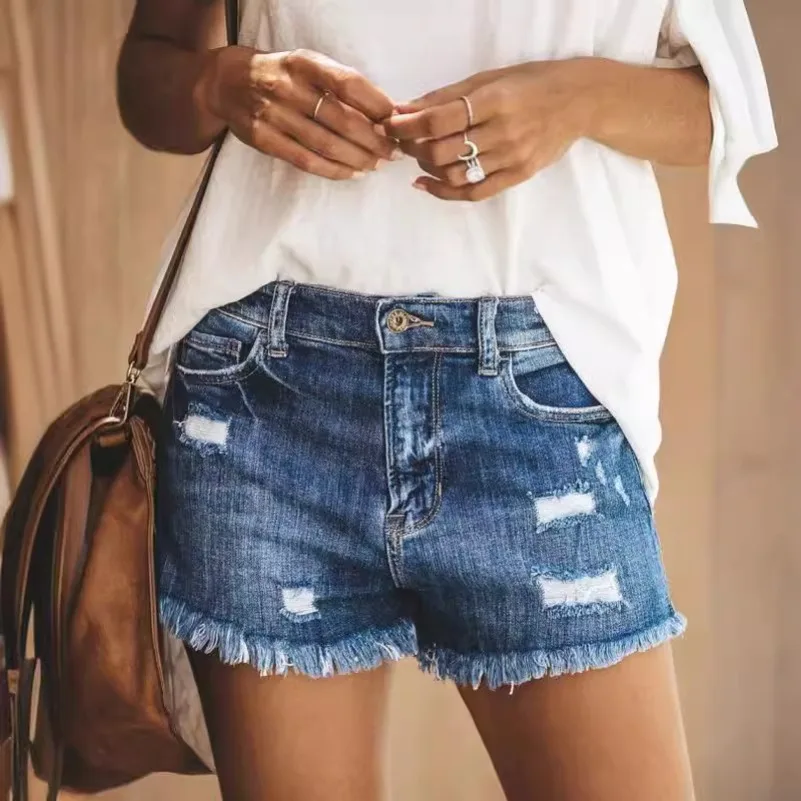 

PTKPCC New Summer New Casual Denim Shorts Women's Hot Pants Torn Hole Style Comfortable Fit Female Fashion Jeans Short Skirt