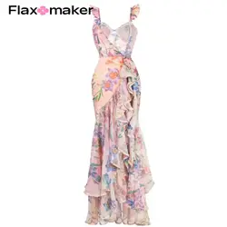 Costume da bagno intero con stampa floreale FLAXMAKER e Splicing in rete Sarong costumi da bagno estivi da donna Beachwear