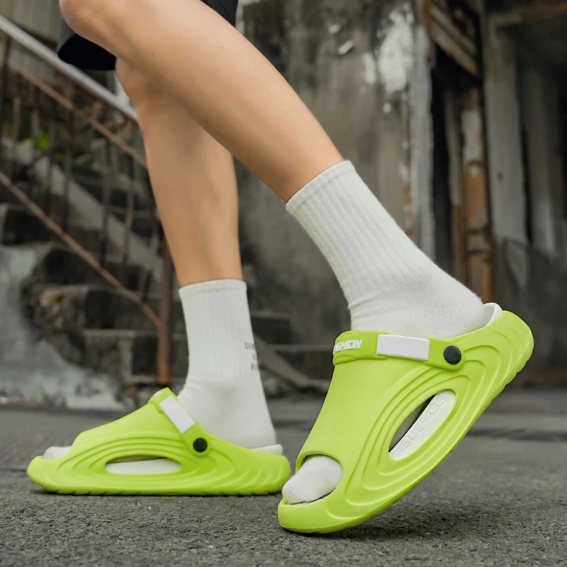 

Мужские тапочки, мужские популярные домашние стильные уличные пляжные нескользящие тапочки с защитой от запаха, толстые тапочки с двойной цветной блокировкой, износостойкие