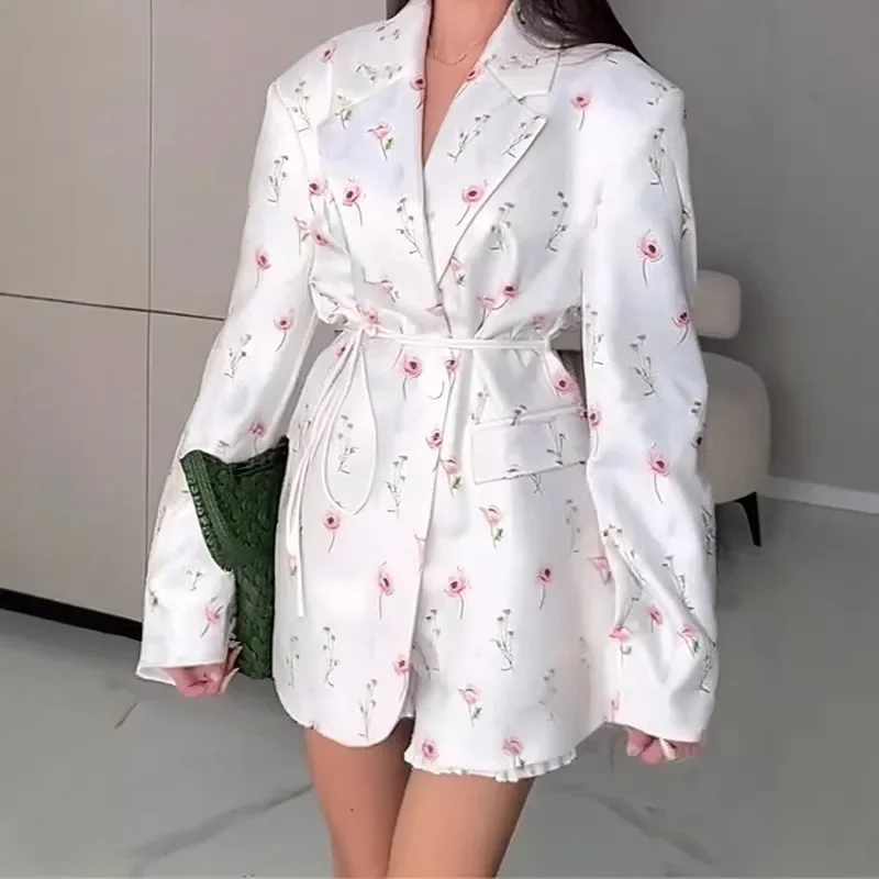 

Solid Print Lapel Lace Up Loose Blazer Women V Neck Long Sleeve Slim Fit Pockets Jackets Elegant Casual Commute Street Jacket