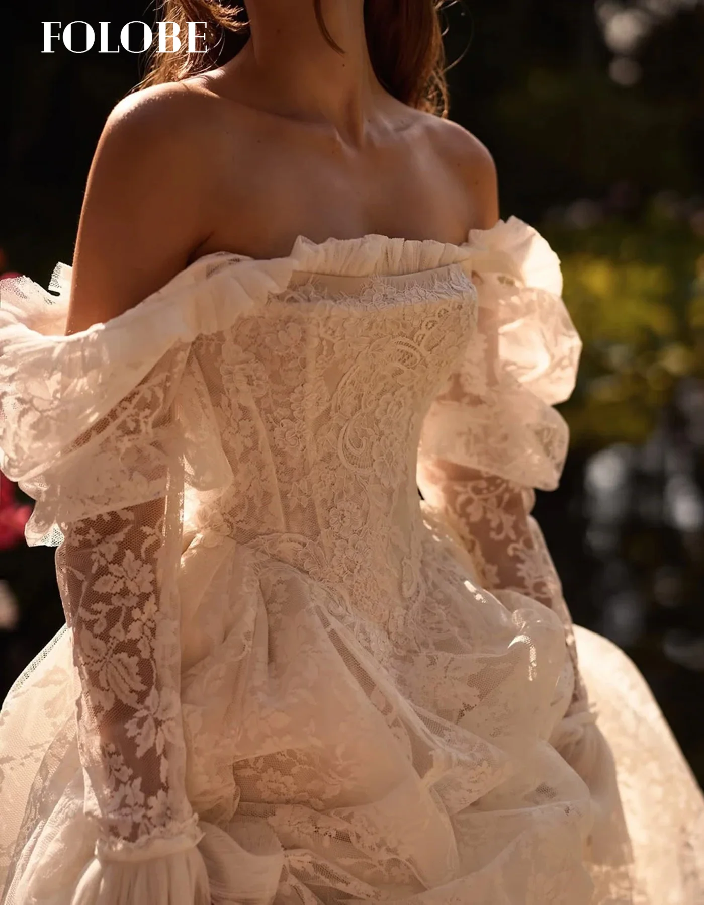 FOLOBE Off White 2025, A-Linie, Prinzessin, Spitze, Hochzeitskleid mit Jacke, Vintage, romantisches Brautkleid mit quadratischem Kragen, individuell gestaltet